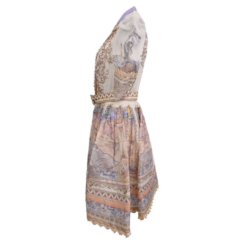 Zimmermann High Tide Mini Shirt Dress in Multicolor Linen - Picture 2 of 12